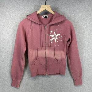 Volcom Hoodie Womens Y2K Knitwear Vintage Sweater Size XS Pink Full Zip Stripe